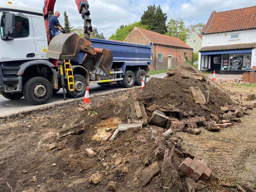 This is a photo of a dig out being carried out for the installation of a new tarmac driveway. Works being carried out by Harleston Driveway Installers